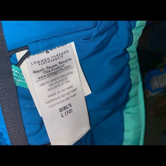 PATAGONIA girls everyday winter hooded snow coat L 12 teal/white - Picture 5 of 7